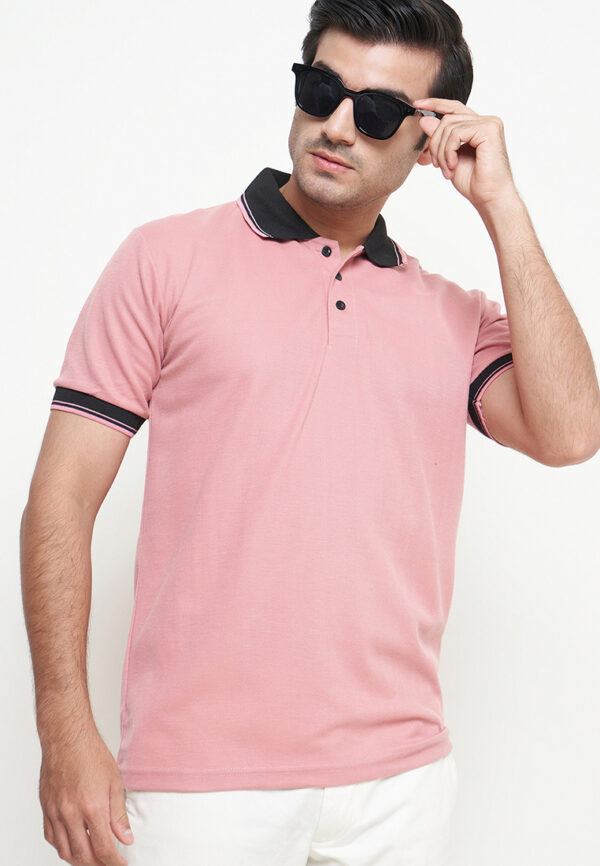 Polo Shirt Pink- Motif - Kancing