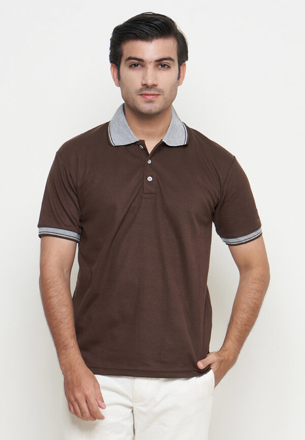 Polo Shirt Brown - Motif - Kancing - Gambar 5