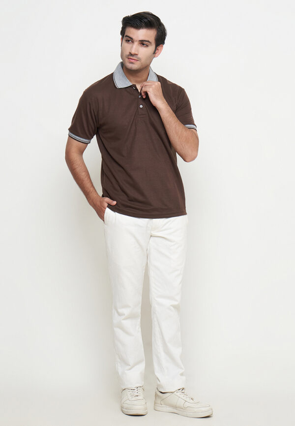 Polo Shirt Brown - Motif - Kancing - Gambar 4