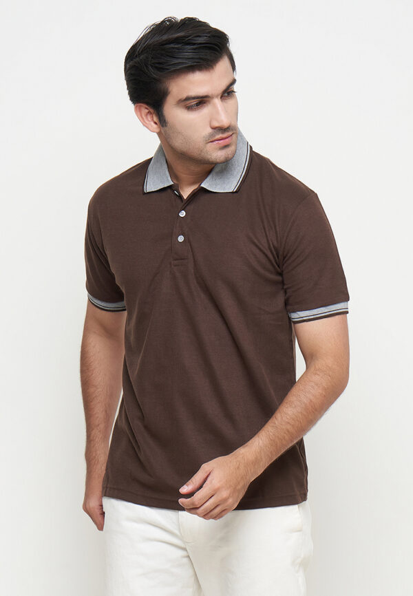 Polo Shirt Brown - Motif - Kancing - Gambar 2