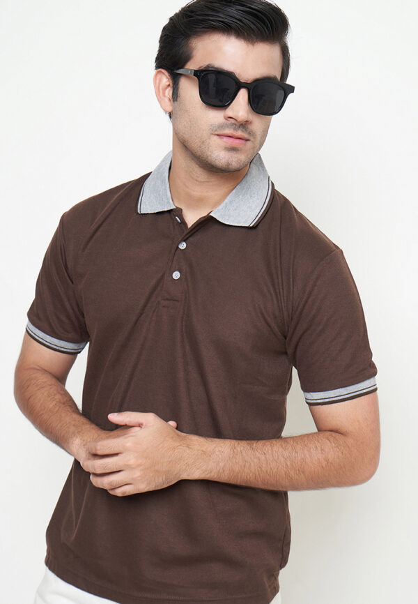 Polo Shirt Brown - Motif - Kancing
