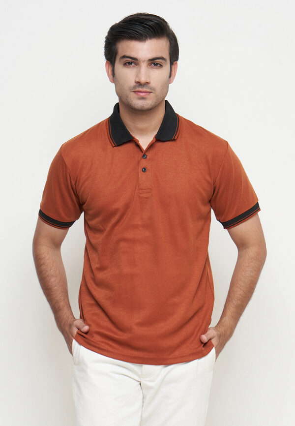 Polo Shirt Dark Orange - Motif - Kancing - Gambar 5
