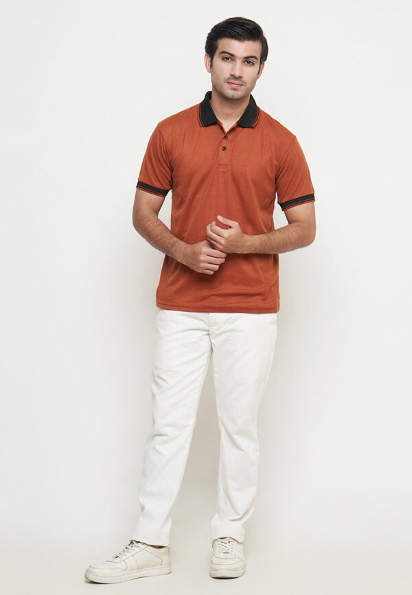 Polo Shirt Dark Orange - Motif - Kancing - Gambar 4