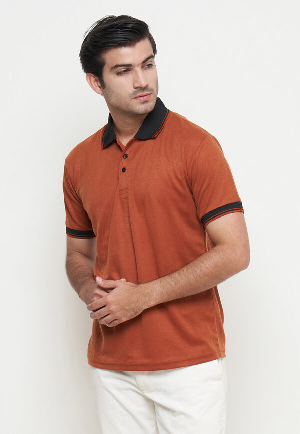 Polo Shirt Dark Orange - Motif - Kancing