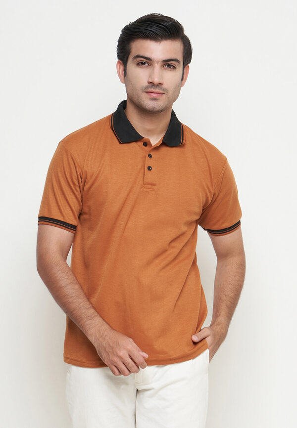 Polo Shirt Orange - Motif - Kancing - Gambar 5