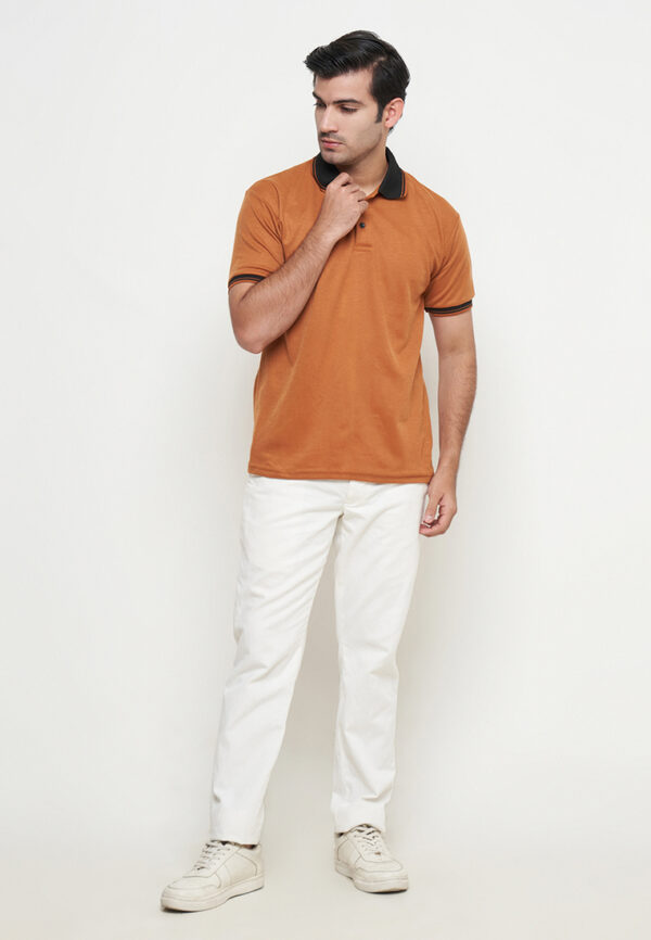 Polo Shirt Orange - Motif - Kancing - Gambar 4