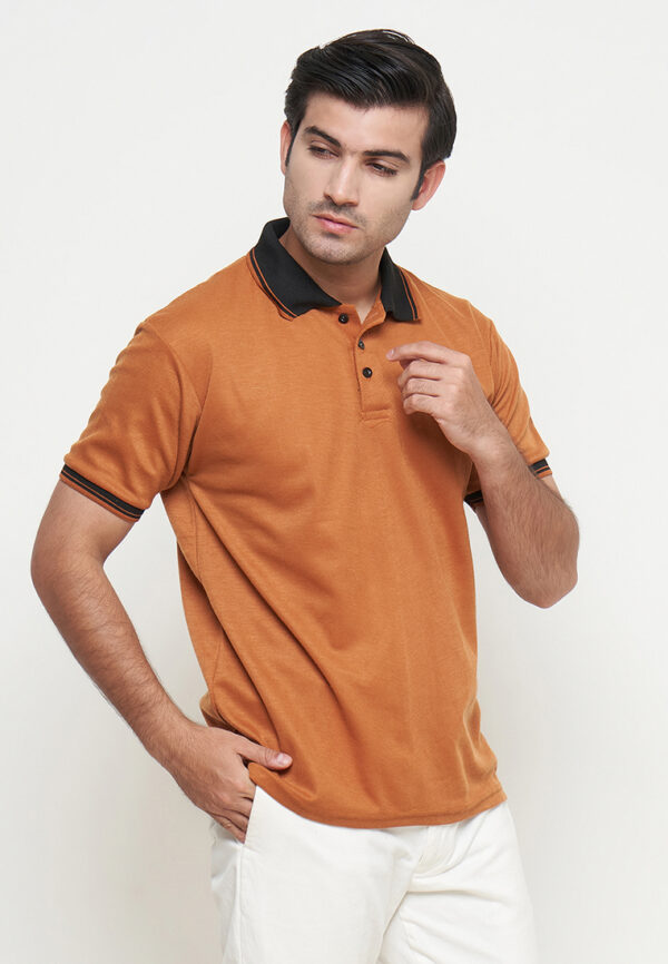 Polo Shirt Orange - Motif - Kancing - Gambar 3