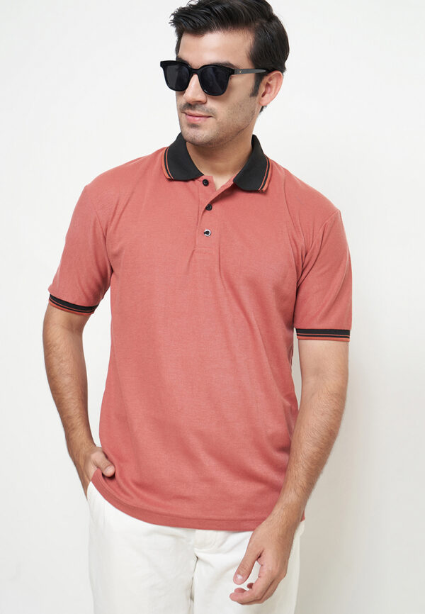 Polo Shirt Coral- Motif - Kancing - Gambar 2