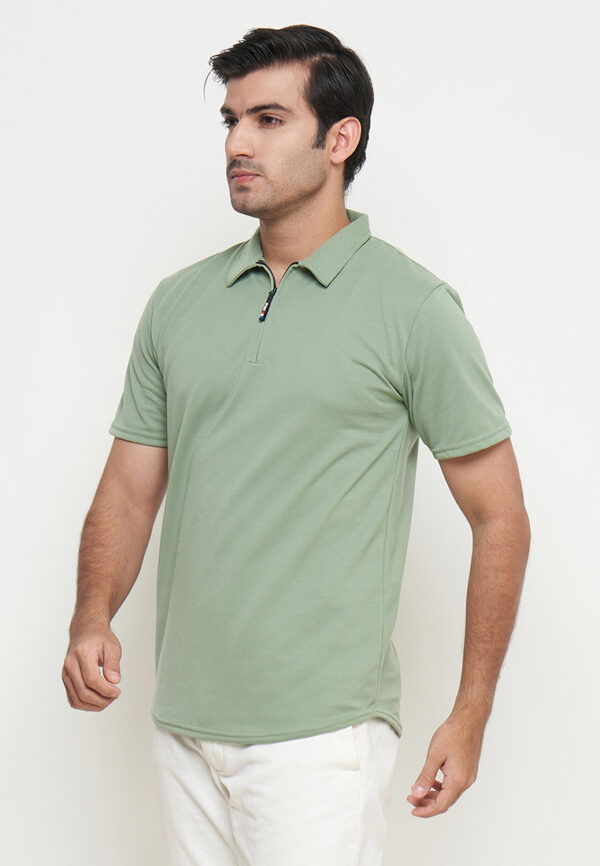 Polo Shirt Yellow Green - Polos - Zipper - Gambar 3