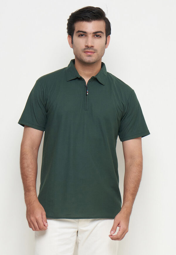 Polo Shirt Dark Green - Polos - Zipper - Gambar 5
