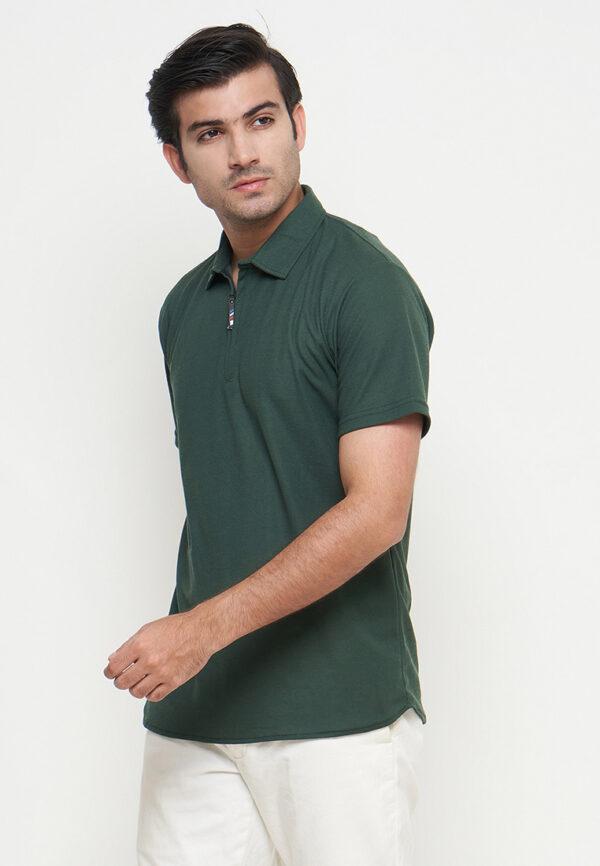 Polo Shirt Dark Green - Polos - Zipper - Gambar 3