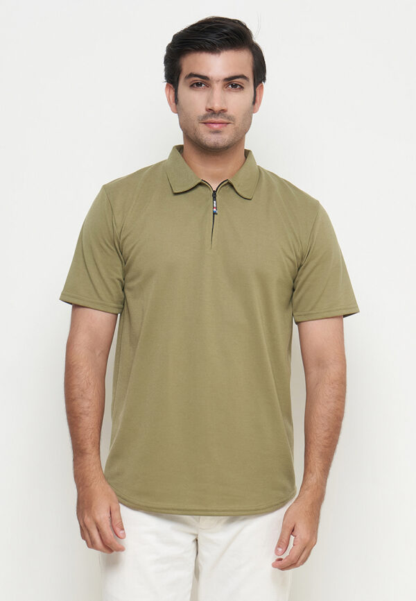 Polo Shirt Dark Khaki - Polos - Zipper - Gambar 5