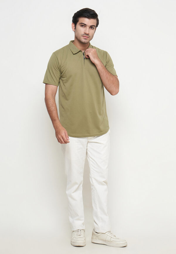 Polo Shirt Dark Khaki - Polos - Zipper - Gambar 4