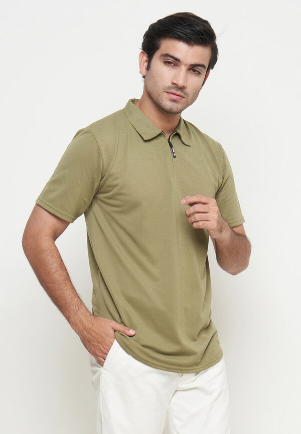 Polo Shirt Dark Khaki - Polos - Zipper - Gambar 3