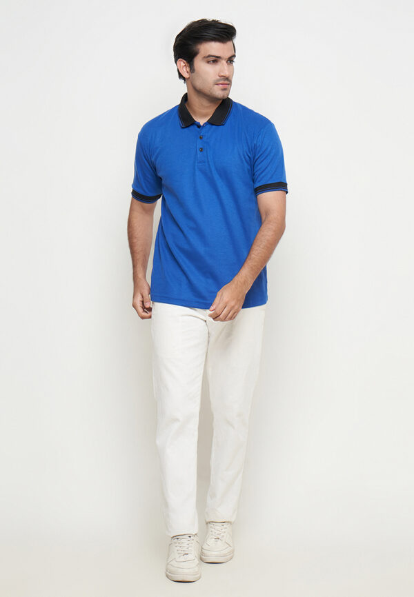 Polo Shirt Blue - Motif - Kancing - Gambar 4