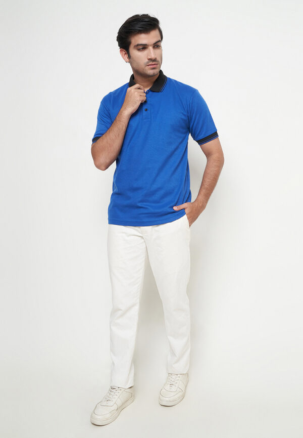 Polo Shirt Blue - Motif - Kancing - Gambar 2