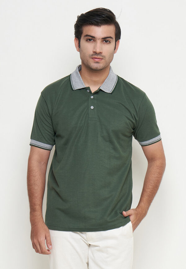 Polo Shirt Dark Green - Motif - Kancing