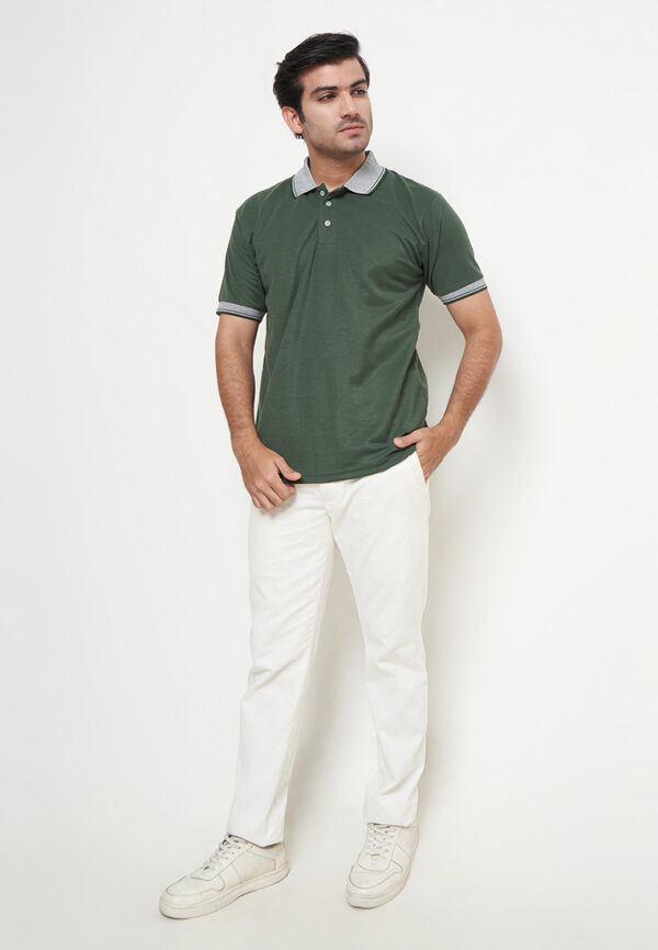 Polo Shirt Dark Green - Motif - Kancing - Gambar 2