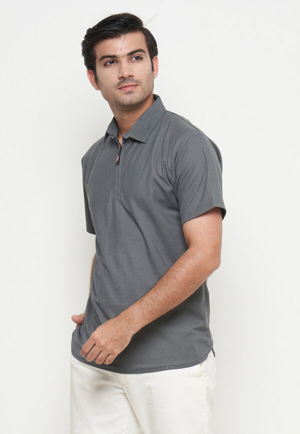 Polo Shirt Grey - Polos - Zipper - Gambar 4