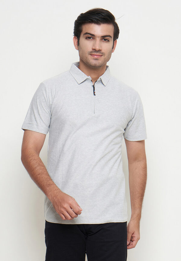 Polo Shirt White Smoke- Polos - Zipper - Gambar 5