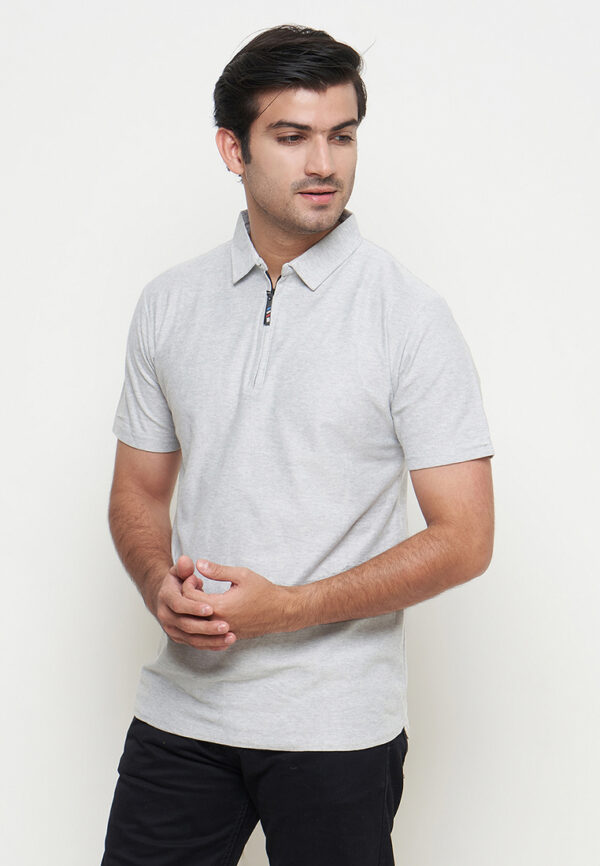Polo Shirt White Smoke- Polos - Zipper - Gambar 3