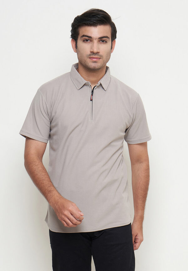 Polo Shirt Light Grey - Polos - Zipper - Gambar 5