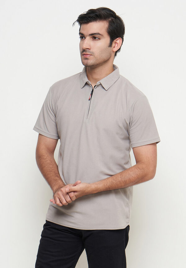 Polo Shirt Light Grey - Polos - Zipper - Gambar 3