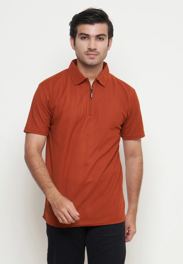 Polo Shirt Orange - Polos - Zipper - Gambar 5
