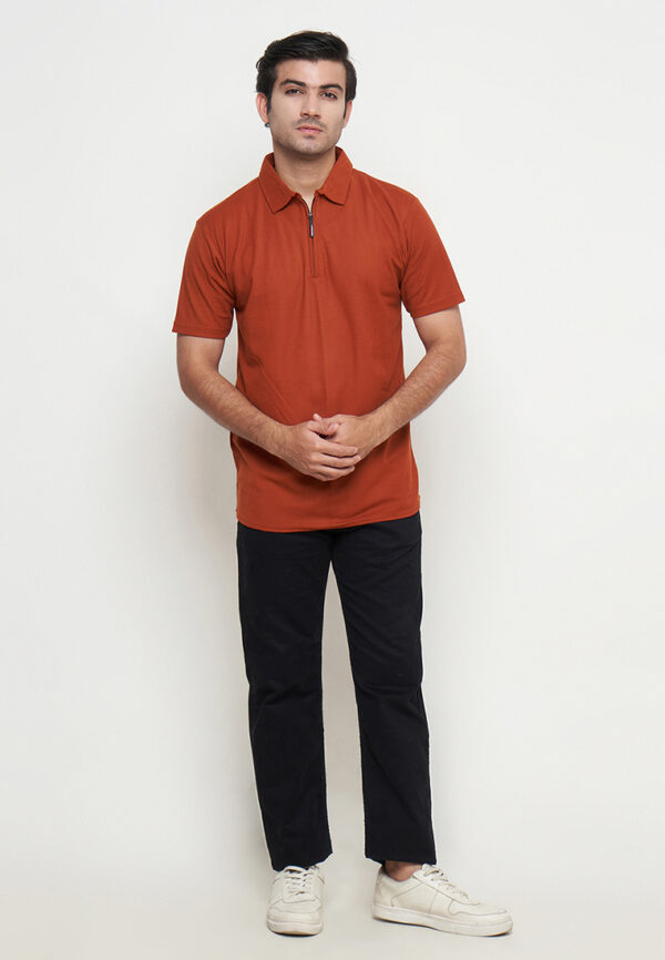 Polo Shirt Orange - Polos - Zipper - Gambar 4