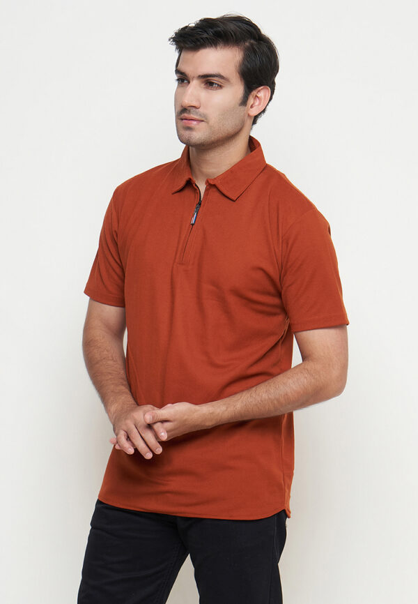 Polo Shirt Orange - Polos - Zipper - Gambar 3