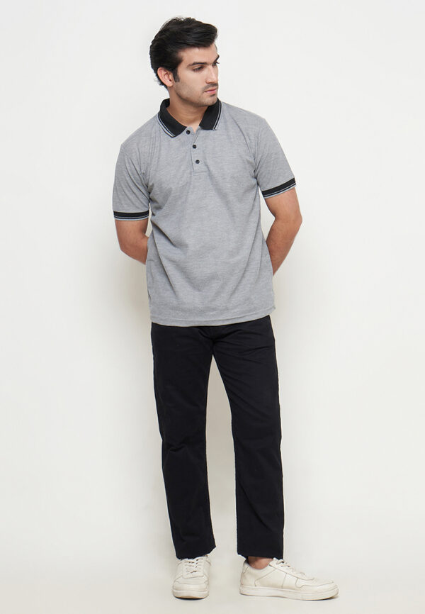 Polo Shirt Grey - Motif - Kancing - Gambar 4